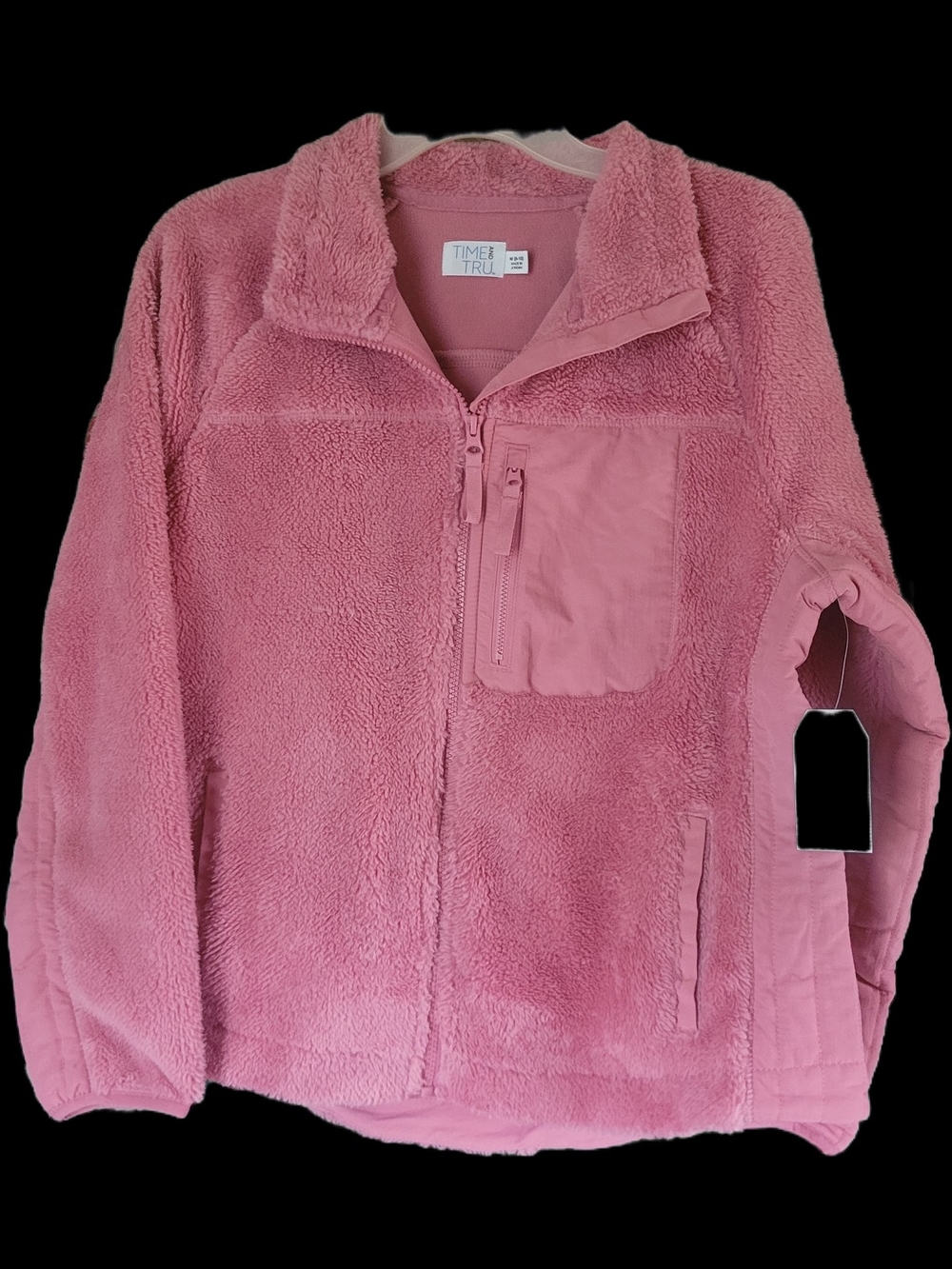 Womens Time and Tru Pink Sherpa Zip Jacket With Pockets Size Medium 8-10